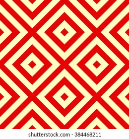 Seamless pattern with symmetric geometric ornament. Striped red white abstract background. Abstract repeated  wallpaper. Vector illustration