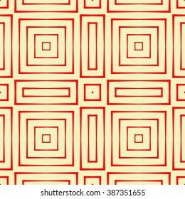 Seamless pattern with symmetric geometric ornament. Striped red white abstract background. Abstract repeated squares wallpaper. Vector illustration