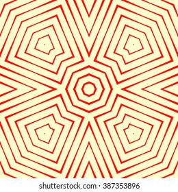 Seamless pattern with symmetric geometric ornament. Kaleidoscope red white abstract background. Vector illustration