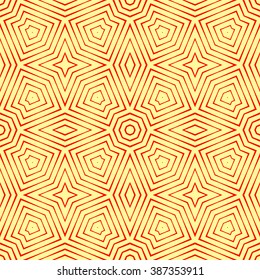 Seamless pattern with symmetric geometric ornament. Kaleidoscope red white abstract background. Vector illustration