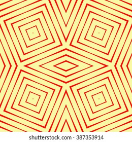 Seamless pattern with symmetric geometric ornament. Kaleidoscope red white abstract background. Vector illustration
