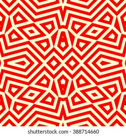 Seamless pattern with symmetric geometric ornament. Ornamental mosaic texture. Kaleidoscope abstract background. Vector illustration