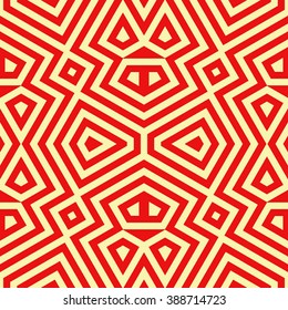 Seamless pattern with symmetric geometric ornament. Ornamental mosaic texture. Kaleidoscope abstract background. Vector illustration