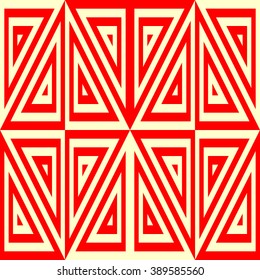 Seamless pattern with symmetric geometric ornament. Striped abstract background. Abstract repeated triangles wallpaper. Vector illustration