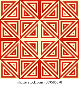 Seamless pattern with symmetric geometric ornament. Striped abstract background. Abstract repeated triangles wallpaper. Vector illustration