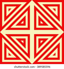Seamless pattern with symmetric geometric ornament. Striped abstract background. Abstract repeated triangles wallpaper. Vector illustration