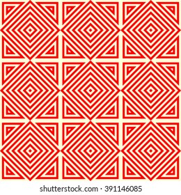 Seamless pattern with symmetric geometric ornament. Ethnic ornamental texture. Ikat abstract background. Vector illustration.
