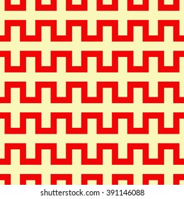 Seamless pattern with symmetric geometric ornament. Zigzag striped red white abstract background. Curved lines abstract repeated wallpaper. Vector illustration