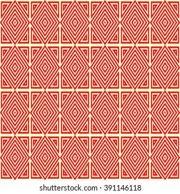 Seamless pattern with symmetric geometric ornament. Ethnic ornamental texture. Ikat abstract background. Vector illustration.