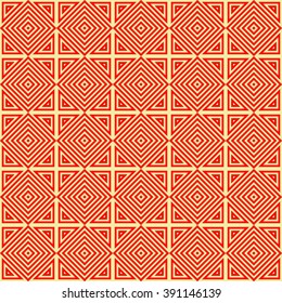 Seamless pattern with symmetric geometric ornament. Ethnic ornamental texture. Ikat abstract background. Vector illustration.