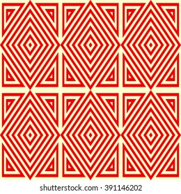 Seamless pattern with symmetric geometric ornament. Ethnic ornamental texture. Ikat abstract background. Vector illustration.