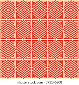 Seamless pattern with symmetric geometric ornament. Ethnic ornamental texture. Ikat abstract background. Vector illustration.