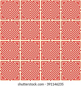 Seamless pattern with symmetric geometric ornament. Ethnic ornamental texture. Ikat abstract background. Vector illustration.
