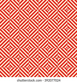Seamless pattern with symmetric geometric ornament. Striped red white abstract background. Abstract repeated wallpaper. Vector illustration