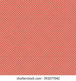 Seamless pattern with symmetric geometric ornament. Striped red white abstract background. Abstract repeated wallpaper. Vector illustration