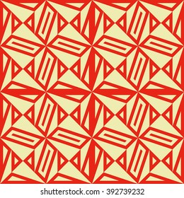 Seamless pattern with symmetric geometric ornament. Polygons  red white abstract background. Geometrical figures abstract. Abstract repeated wallpaper. Vector illustration 
