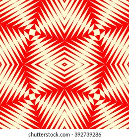 Seamless pattern with symmetric geometric ornament. Polygons red white abstract background. Geometrical figures abstract. Abstract repeated wallpaper. Vector illustration 