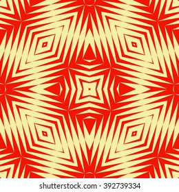 Seamless pattern with symmetric geometric ornament. Polygons red white abstract background. Geometrical figures abstract. Abstract repeated wallpaper. Vector illustration 