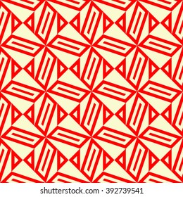 Seamless pattern with symmetric geometric ornament. Polygons  red white abstract background. Geometrical figures abstract. Abstract repeated wallpaper. Vector illustration 