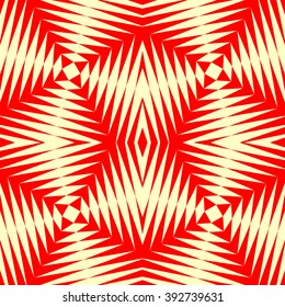 Seamless pattern with symmetric geometric ornament. Polygons red white abstract background. Geometrical figures abstract. Abstract repeated wallpaper. Vector illustration 