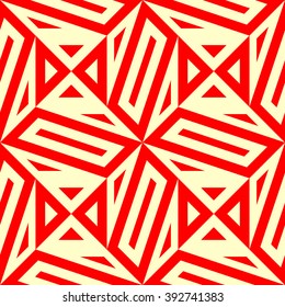 Seamless pattern with symmetric geometric ornament. Polygons  red white abstract background. Geometrical figures abstract. Abstract repeated wallpaper. Vector illustration 