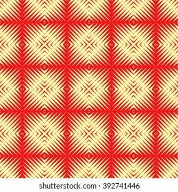 Seamless pattern with symmetric geometric ornament. Polygons red white abstract background. Geometrical figures abstract. Abstract repeated wallpaper. Vector illustration 