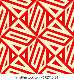 Seamless pattern with symmetric geometric ornament. Polygons  red white abstract background. Geometrical figures abstract. Abstract repeated wallpaper. Vector illustration 