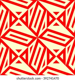 Seamless pattern with symmetric geometric ornament. Polygons  red white abstract background. Geometrical figures abstract. Abstract repeated wallpaper. Vector illustration 