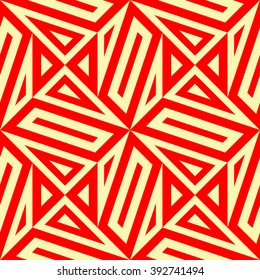Seamless pattern with symmetric geometric ornament. Polygons  red white abstract background. Geometrical figures abstract. Abstract repeated wallpaper. Vector illustration 