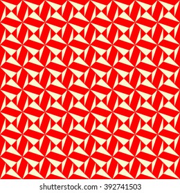 Seamless pattern with symmetric geometric ornament. Polygons  red white abstract background. Geometrical figures abstract. Abstract repeated wallpaper. Vector illustration 
