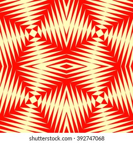 Seamless pattern with symmetric geometric ornament. Polygons red white abstract background. Geometrical figures abstract. Abstract repeated wallpaper. Vector illustration 