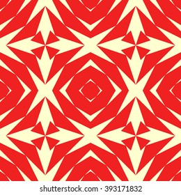 Seamless pattern with symmetric geometric ornament. Polygons red white abstract background. Geometrical figures abstract. Abstract repeated wallpaper. Vector illustration