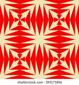 Seamless pattern with symmetric geometric ornament. Polygons red white abstract background. Geometrical figures abstract. Abstract repeated wallpaper. Vector illustration