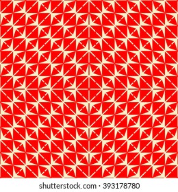 Seamless pattern with symmetric geometric ornament. Polygons red white abstract background. Geometrical figures abstract. Abstract repeated wallpaper. Vector illustration