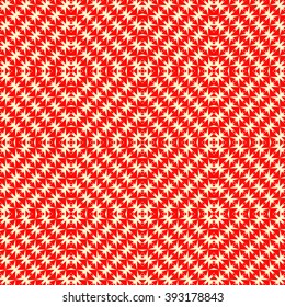 Seamless pattern with symmetric geometric ornament. Polygons red white abstract background. Geometrical figures abstract. Abstract repeated wallpaper. Vector illustration