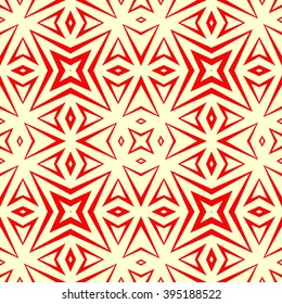 Seamless pattern with symmetric geometric ornament. Polygons red white abstract background. Geometrical figures abstract. Abstract repeated wallpaper. Vector illustration