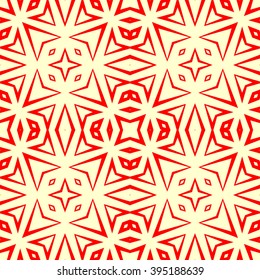 Seamless pattern with symmetric geometric ornament. Polygons red white abstract background. Geometrical figures abstract. Abstract repeated wallpaper. Vector illustration