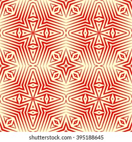Seamless pattern with symmetric geometric ornament. Polygons red white abstract background. Geometrical figures abstract. Abstract repeated wallpaper. Vector illustration