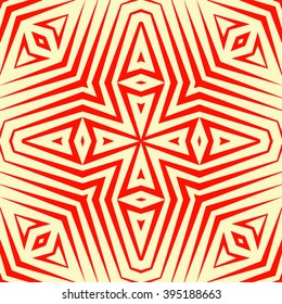 Seamless pattern with symmetric geometric ornament. Polygons red white abstract background. Geometrical figures abstract. Abstract repeated wallpaper. Vector illustration