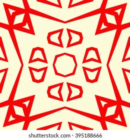 Seamless pattern with symmetric geometric ornament. Polygons red white abstract background. Geometrical figures abstract. Abstract repeated wallpaper. Vector illustration