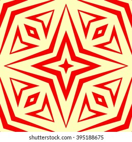 Seamless pattern with symmetric geometric ornament. Polygons red white abstract background. Geometrical figures abstract. Abstract repeated wallpaper. Vector illustration
