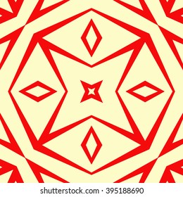 Seamless pattern with symmetric geometric ornament. Polygons red white abstract background. Geometrical figures abstract. Abstract repeated wallpaper. Vector illustration