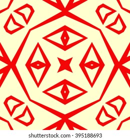 Seamless pattern with symmetric geometric ornament. Polygons red white abstract background. Geometrical figures abstract. Abstract repeated wallpaper. Vector illustration