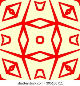 Seamless pattern with symmetric geometric ornament. Polygons red white abstract background. Geometrical figures abstract. Abstract repeated wallpaper. Vector illustration