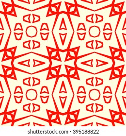 Seamless pattern with symmetric geometric ornament. Polygons red white abstract background. Geometrical figures abstract. Abstract repeated wallpaper. Vector illustration