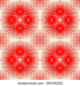 Seamless pattern with symmetric geometric ornament. Polygons red white abstract background. Geometrical figures abstract. Abstract repeated wallpaper. Vector illustration