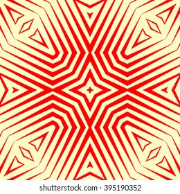 Seamless pattern with symmetric geometric ornament. Polygons red white abstract background. Geometrical figures abstract. Abstract repeated wallpaper. Vector illustration