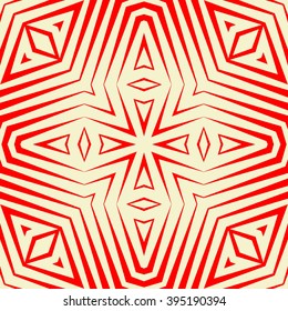 Seamless pattern with symmetric geometric ornament. Polygons red white abstract background. Geometrical figures abstract. Abstract repeated wallpaper. Vector illustration