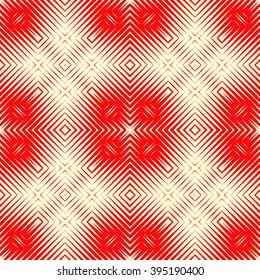 Seamless pattern with symmetric geometric ornament. Polygons red white abstract background. Geometrical figures abstract. Abstract repeated wallpaper. Vector illustration