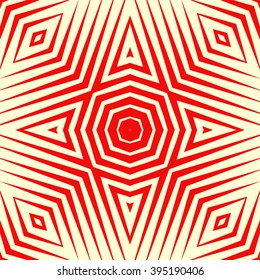 Seamless pattern with symmetric geometric ornament. Polygons red white abstract background. Geometrical figures abstract. Abstract repeated wallpaper. Vector illustration